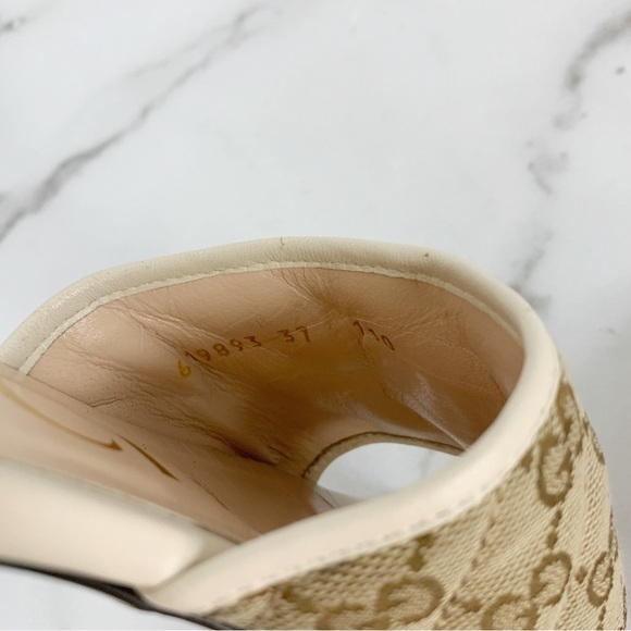 GUCCI Monogram Matelasse GG Marmont Flat Slide Sandals Beige Ebony Mystic White - Picture 6 of 15